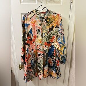 Colorful flower printed dress/long blouse, In great condition.